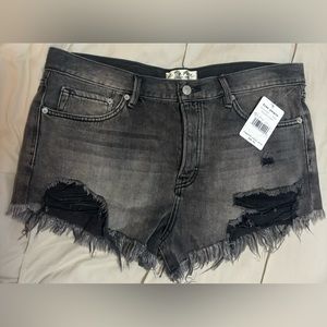 Free People Denim Shorts Size 31 We the Free Loving Good Vibrations Gray NWT